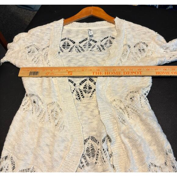 Aéropostale Open Knit Cardigan Sweater Ivory Cream Boho M Medium  Duster - Picture 6 of 6